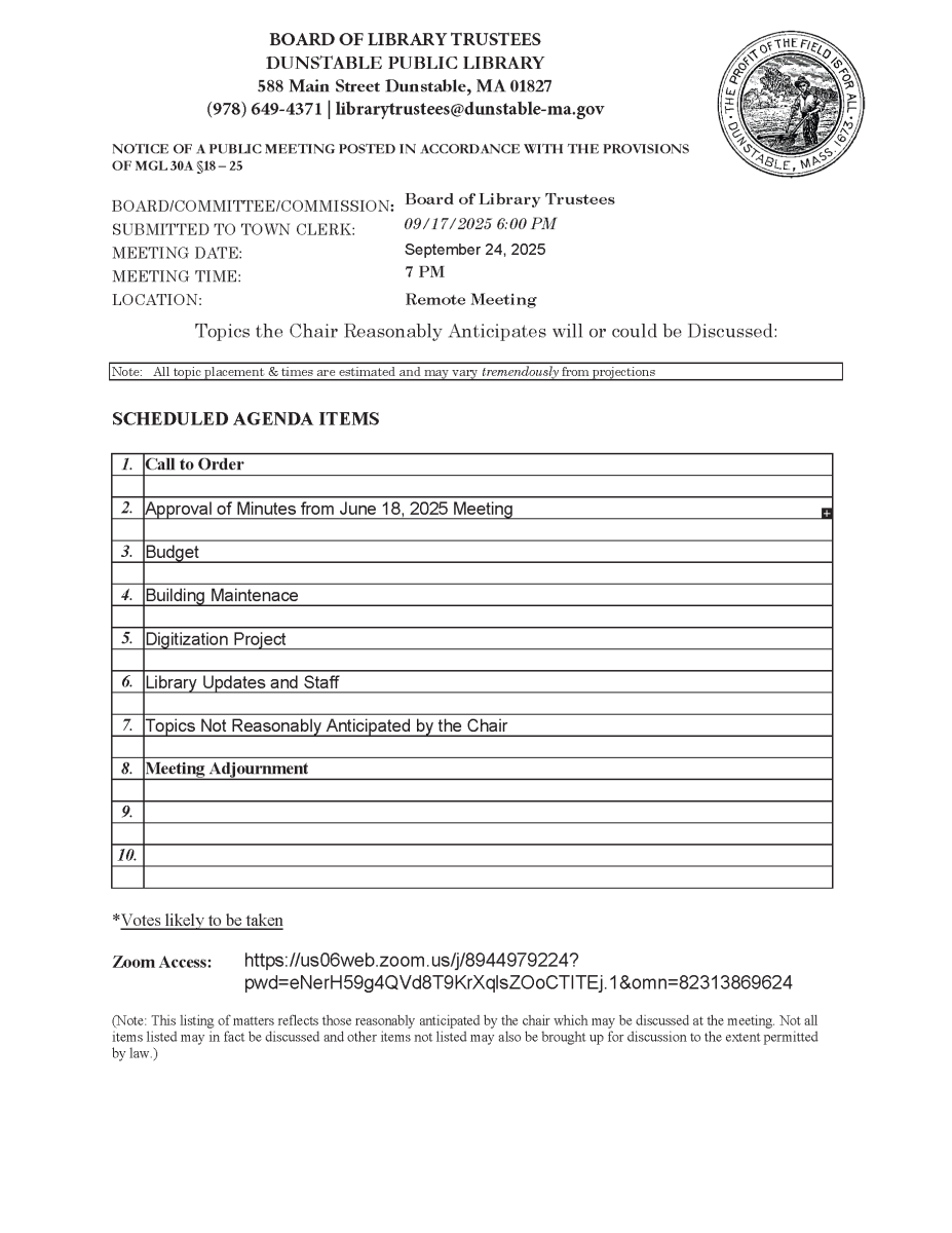 library trustee agenda