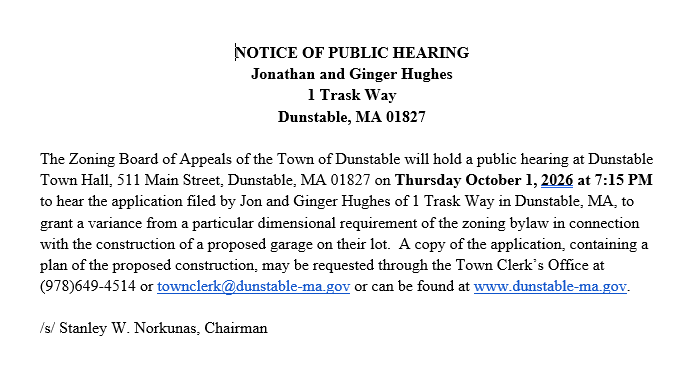 Notice of Public Hearing