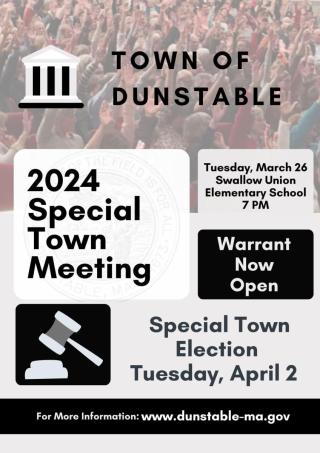 Warrant for the 2024 Special Town Meeting Now Open | Dunstable MA