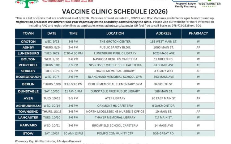 vacine clinic schedule