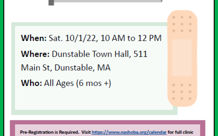 Flu Clinic on October 1, 2022, at Town Hall from 10 am to 12 pm
