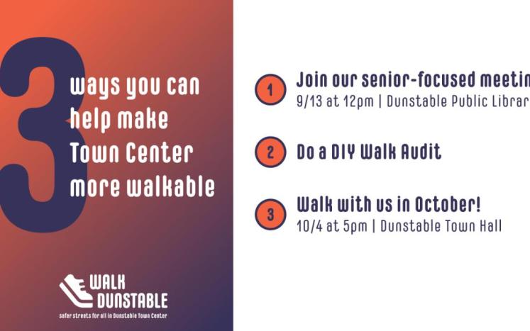 Walk Dunstable graphic with 3 upcoming events