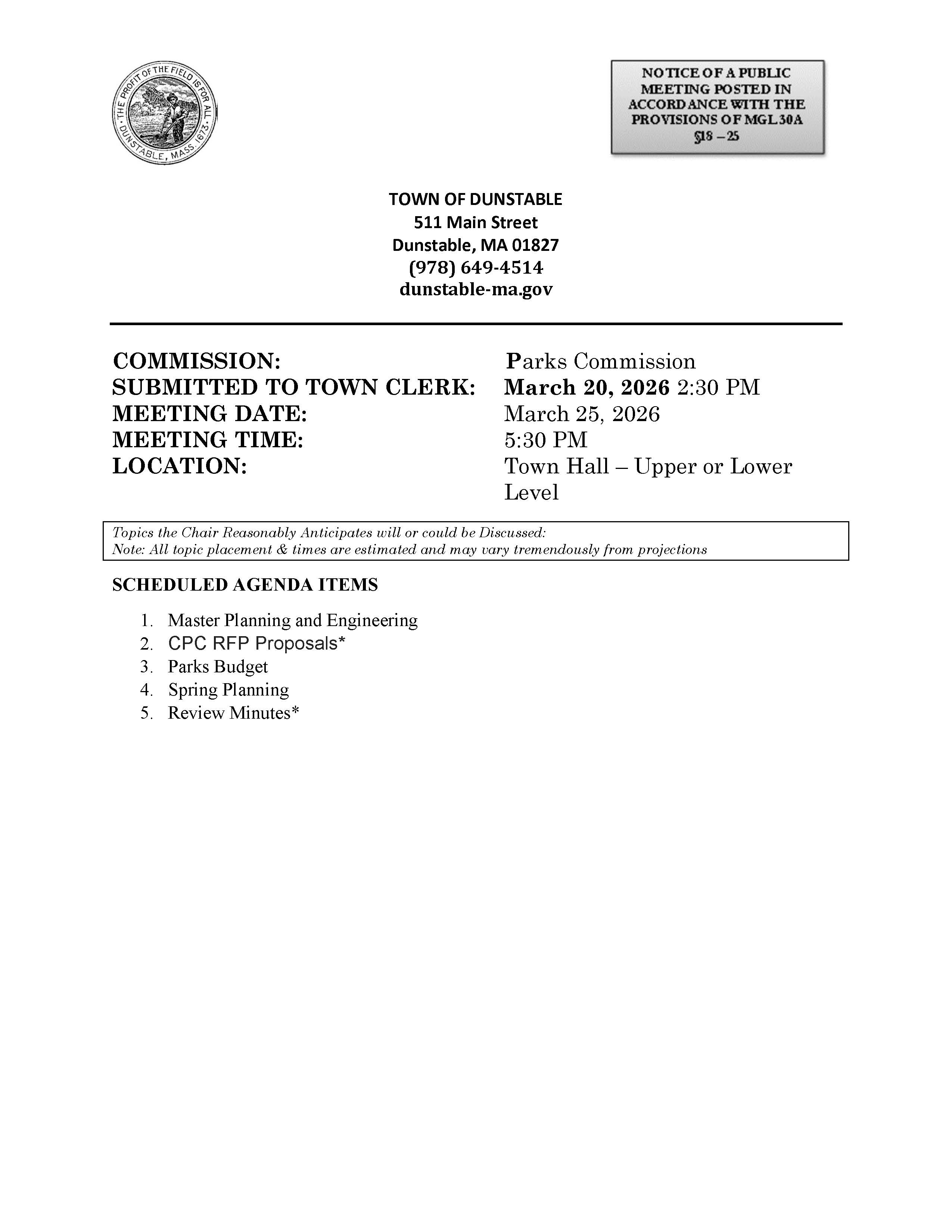 Parks Commission Meeting Agenda