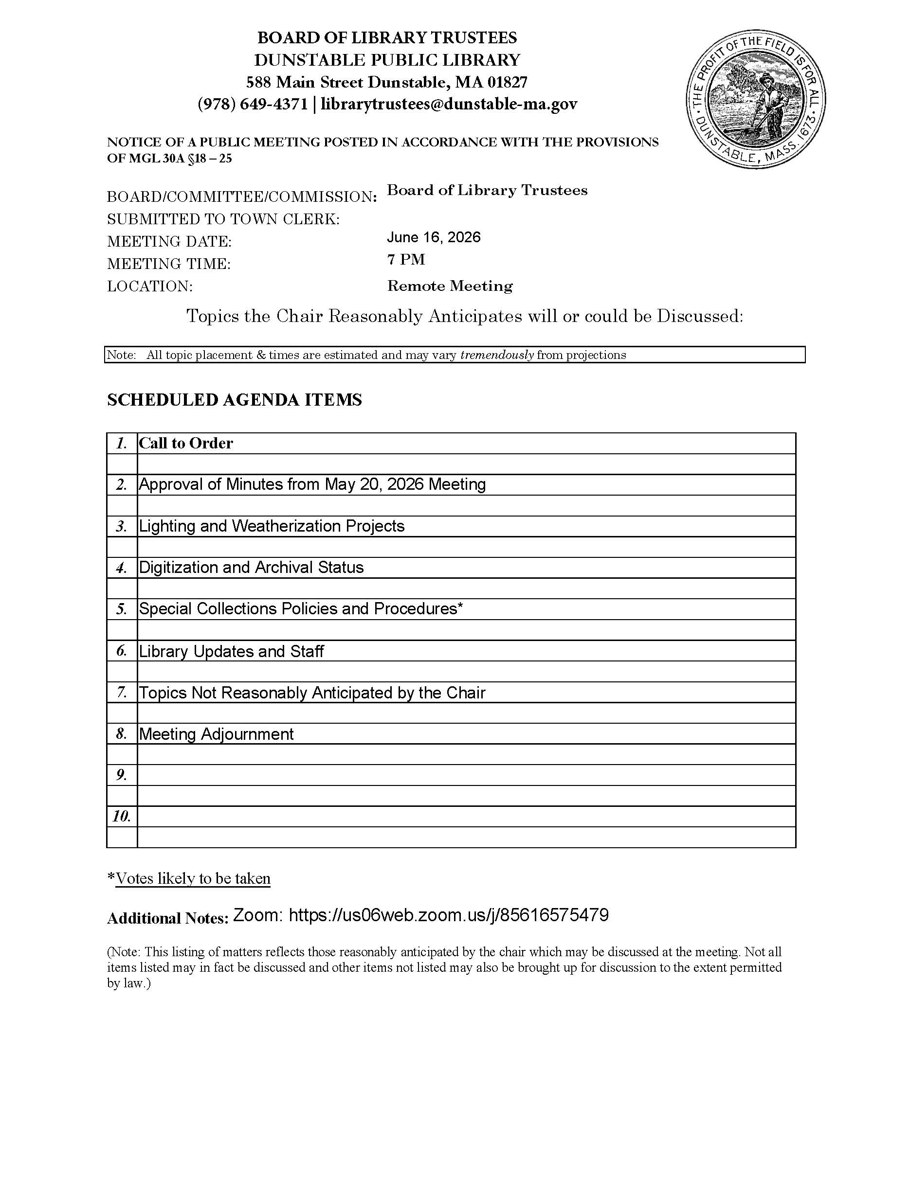 Library Board of Trustees Meeting Agenda