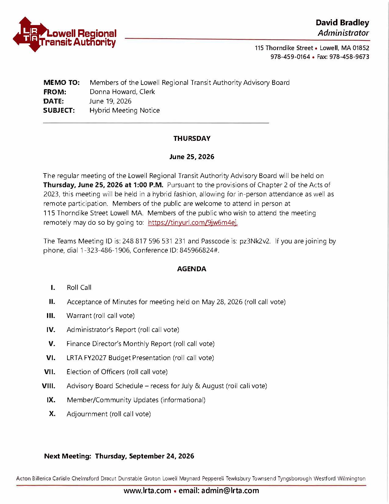 LRTA Agenda