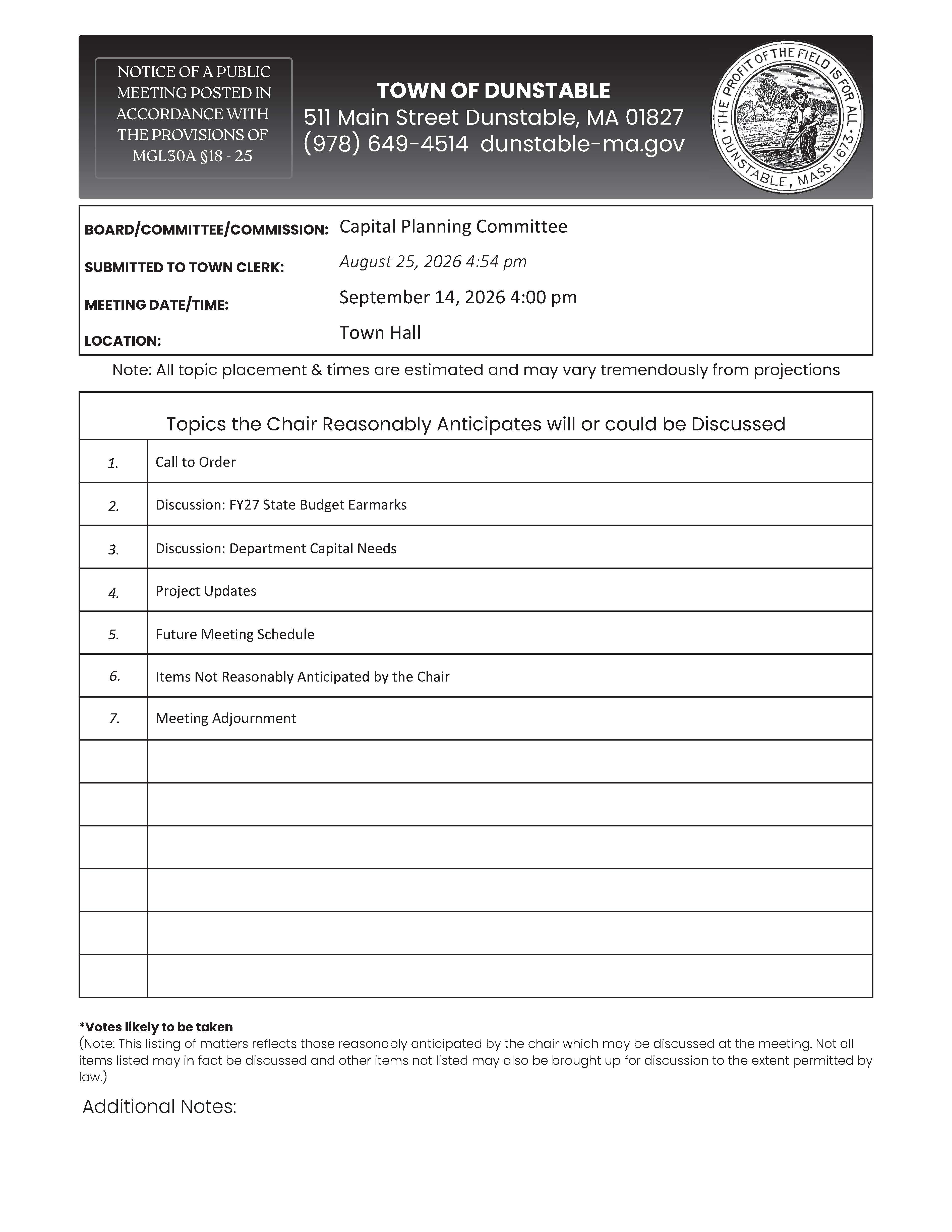Capital Planning Committee Meeting Agenda