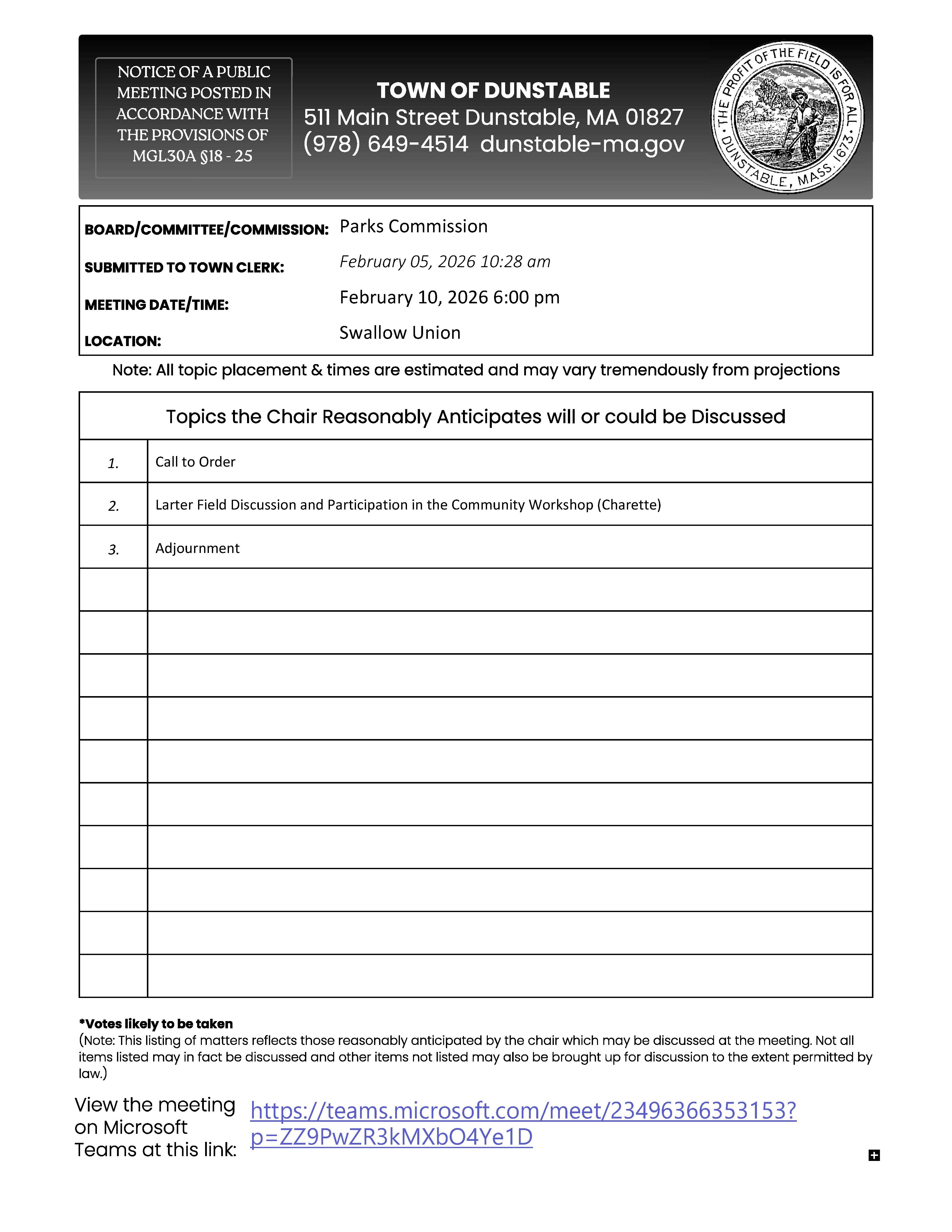 Parks Commission Agenda