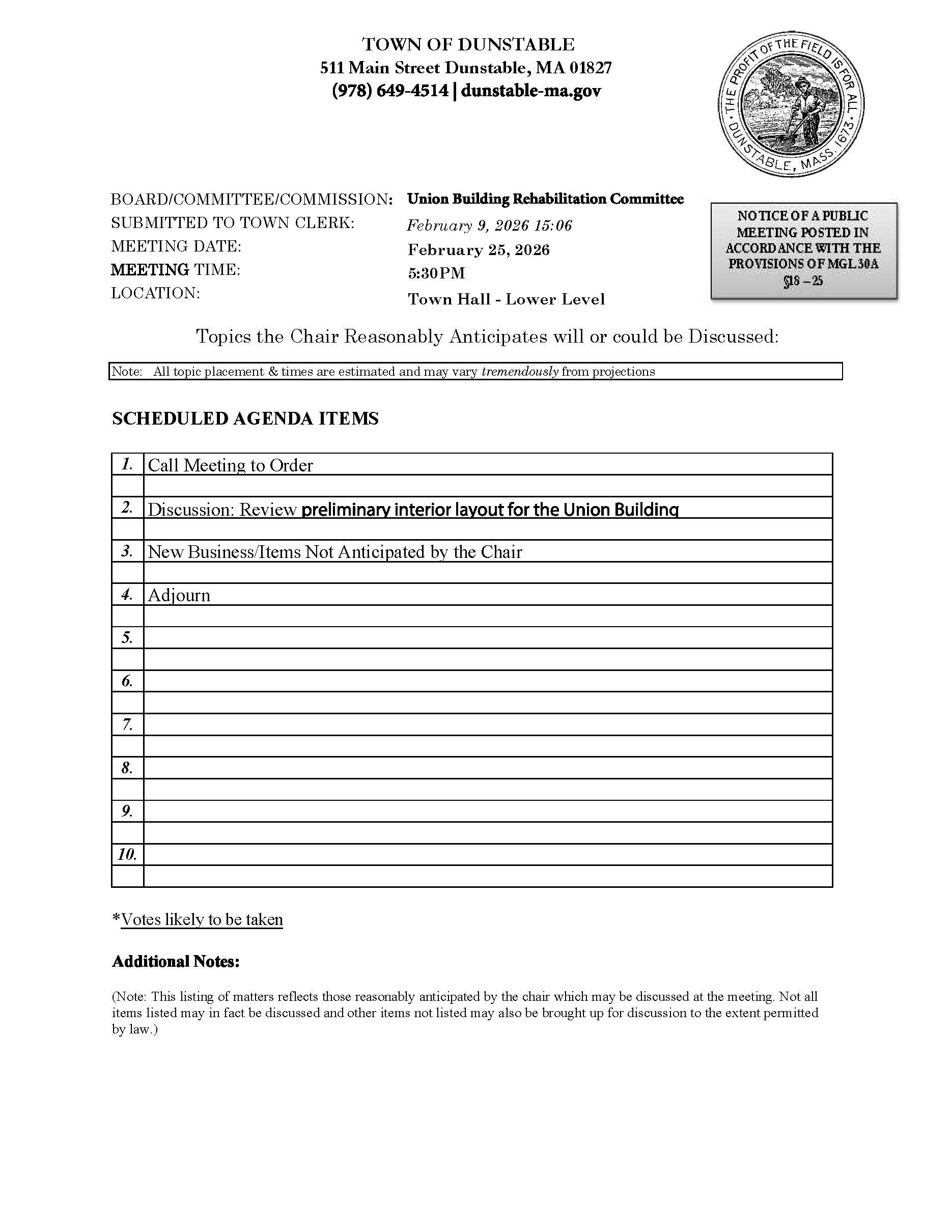 Union Building Agenda